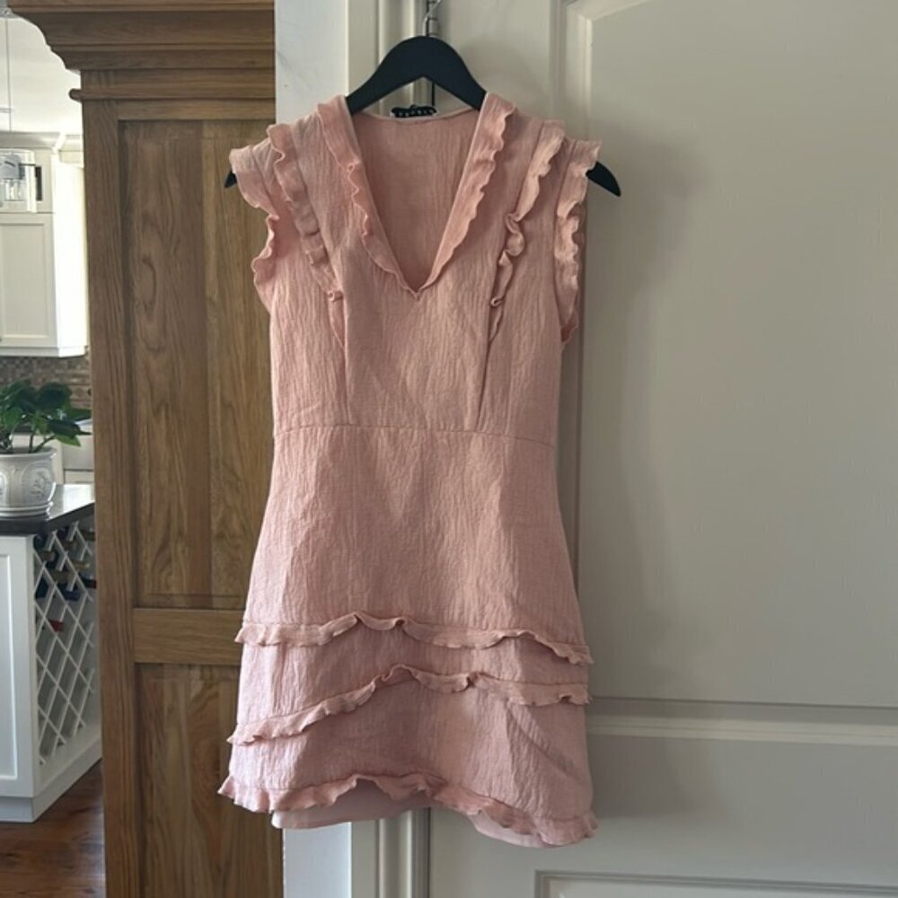 SANDRO v neck pink ruffle dress us 6 - Picture 4 of 16